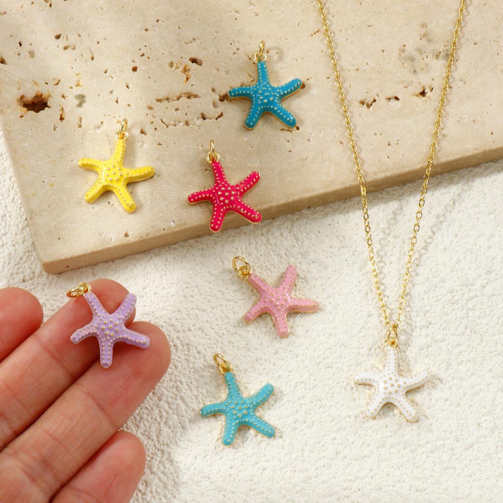 2 PCs Brass Ocean Jewelry Charms 18K Gold Plated Enamel Starfish Pendants For DIY Necklace Bracelet Jewelry Making 23mm X 18mm