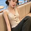 Apricot V-neck Waist Polka Dot Fashion Slack Sling Vest Women's Summer Niche Sweet Hottie Short Sleeveless Top