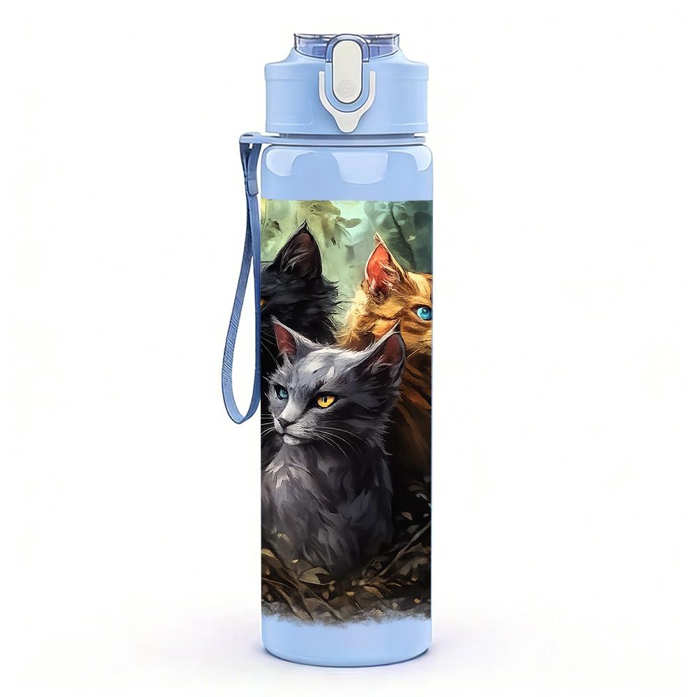 1PC Two Cats Dark Forest Pillow Print 750ml Color Plastic Sports Water Bottle Leakproof Flip Straw Lid Suitable for Sports Office Home Use