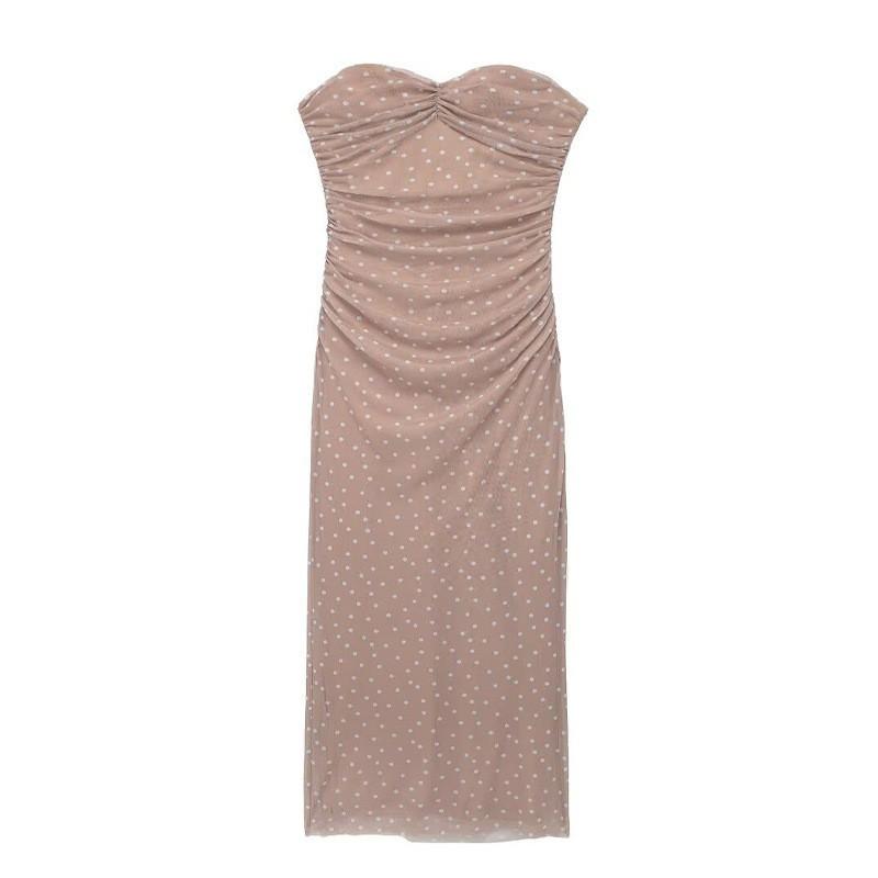 

European American Women s Clothing Sexy Silk Screen Printed Tube Top Long Dress L