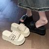 Women's Chunky Slippers 8CM Height Increasing Platform Sandals 2025Summer New Beach Slippers for Women Punk Style Casual Slipper