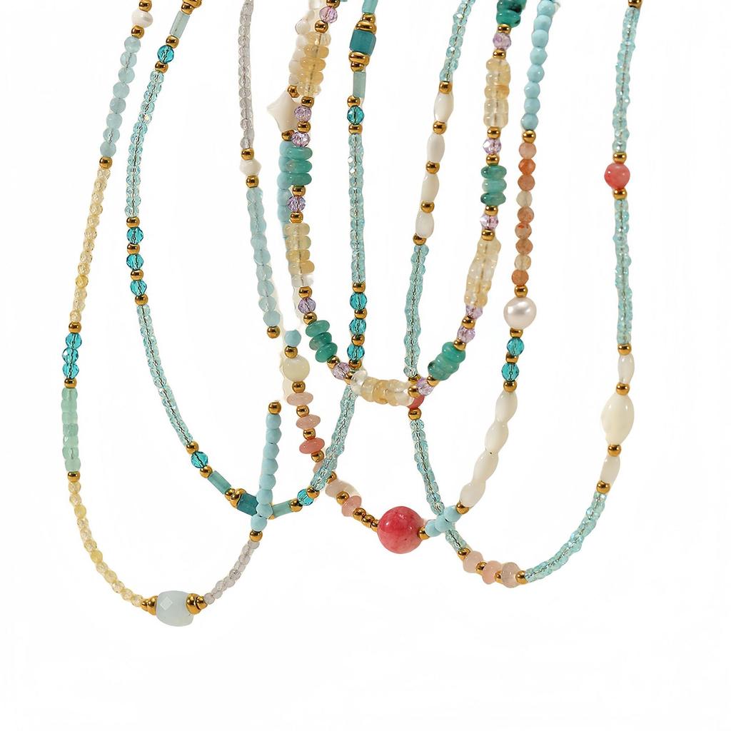 GEMCHIC Women's Blue Natural Stone Beaded Titanium Steel Necklace Fashion Light Luxury Versatile Freshwater Pearl Pendant