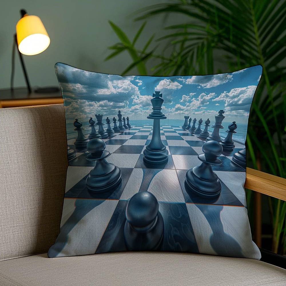 Classic Chess Pillow Case Office Sofa Dorm Chair Back Short Plush Double-sided Printing Home  Cushion Cover