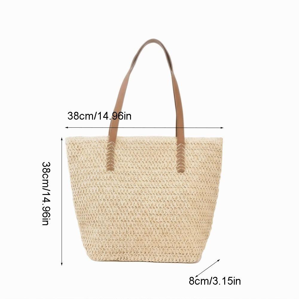 Square Beach Handbag Zipper Raffia Shoulder Bag Casual Weave Straw Tote Bag  Spring
