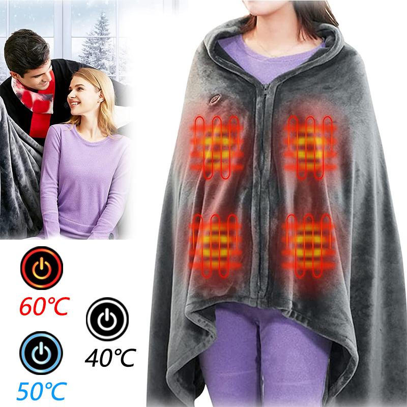 Usb Heated Warm Shawl Electric Heated Plush Blanket Heated Shawl Coral Flannel Heated Blanket Winter Cold Protection Body Warmer