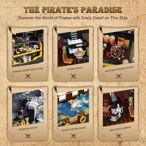 2900PCS Dark Phantom Pirate Ship Building Blocks Classic Ghost Ship Model Bricks Set With Figures Kids DIY Educational Toy Gifts