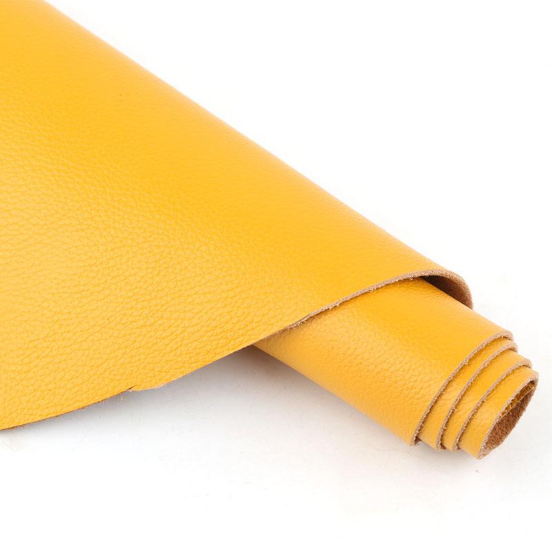 First layer cowhide leather, genuine leather, yellow fine grain small lychee pattern, handmade DIY leather, leather bag, sofa, b 21x14cm