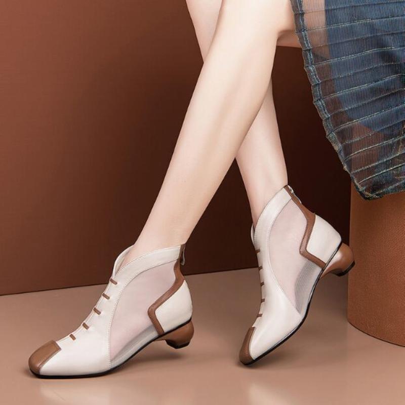 Fashion Design Short Boots 2024 Summer New Mesh Breathable Women's Leather Boots Versatile Casual Comfortable Women's Shoes