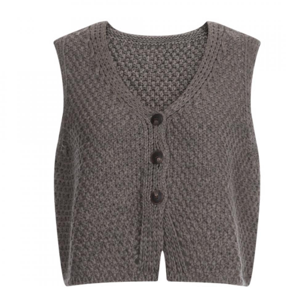 Shop   Women S Crop Button Front 6 Color Stretch Knit veSt Brown Bom wvS 20784