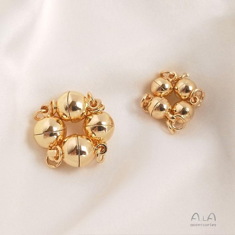 14K Gold-Filled Color-Preserving Magnetic Clasp Bead for Bracelet/Necklace DIY Jewelry, Round Shape