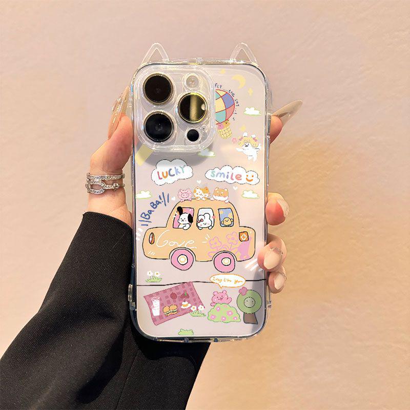 Transparent Cat Ears Phone Case for iPhone 13, 14, 15 Pro Max - Precise Fit