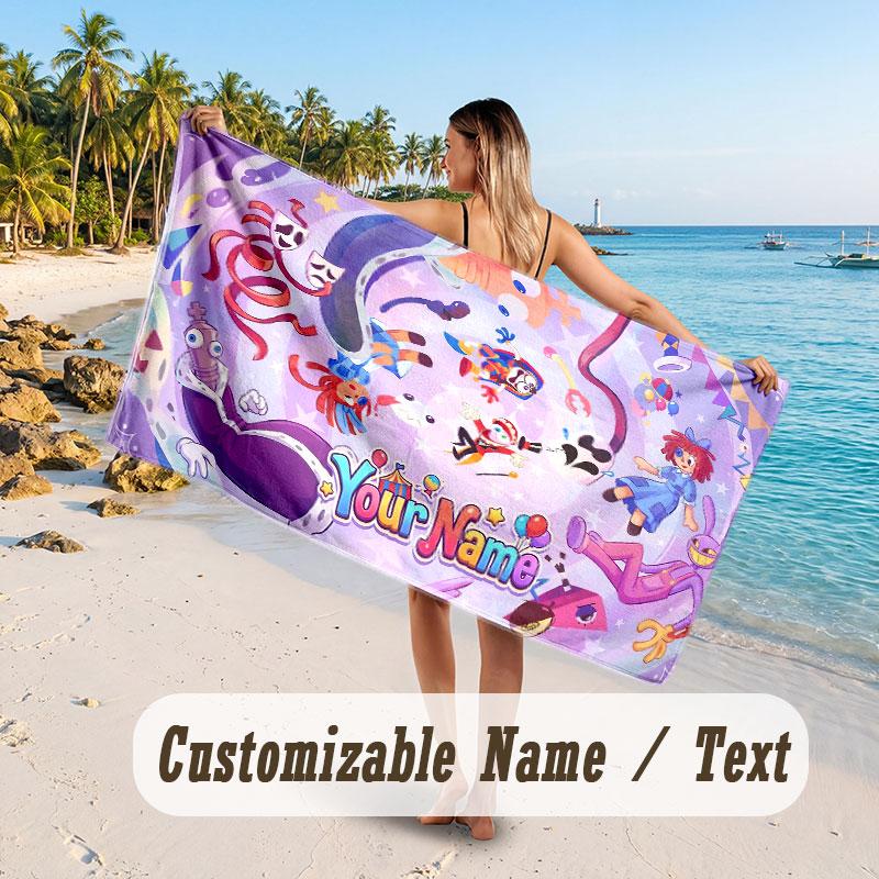 Personalized Beach Towel,The Amazing Digital Circus Custom Printed Name Text, Super Absorbent Towel For Beach Vacation