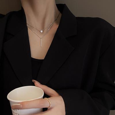 Double Zircon Titanium Steel Necklace Femininity Internet Celebrity Collarbone Chain Year Accessories