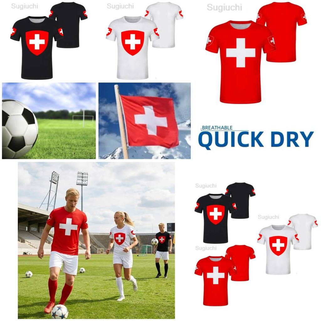 Suisse Suisse SUISSE Football T-shirt Imprimé 3D Maillot National Drapeau Entraînement Col Rond Unisexe Hommes Femmes Sport MAILLOT Manches Courtes Uniforme
