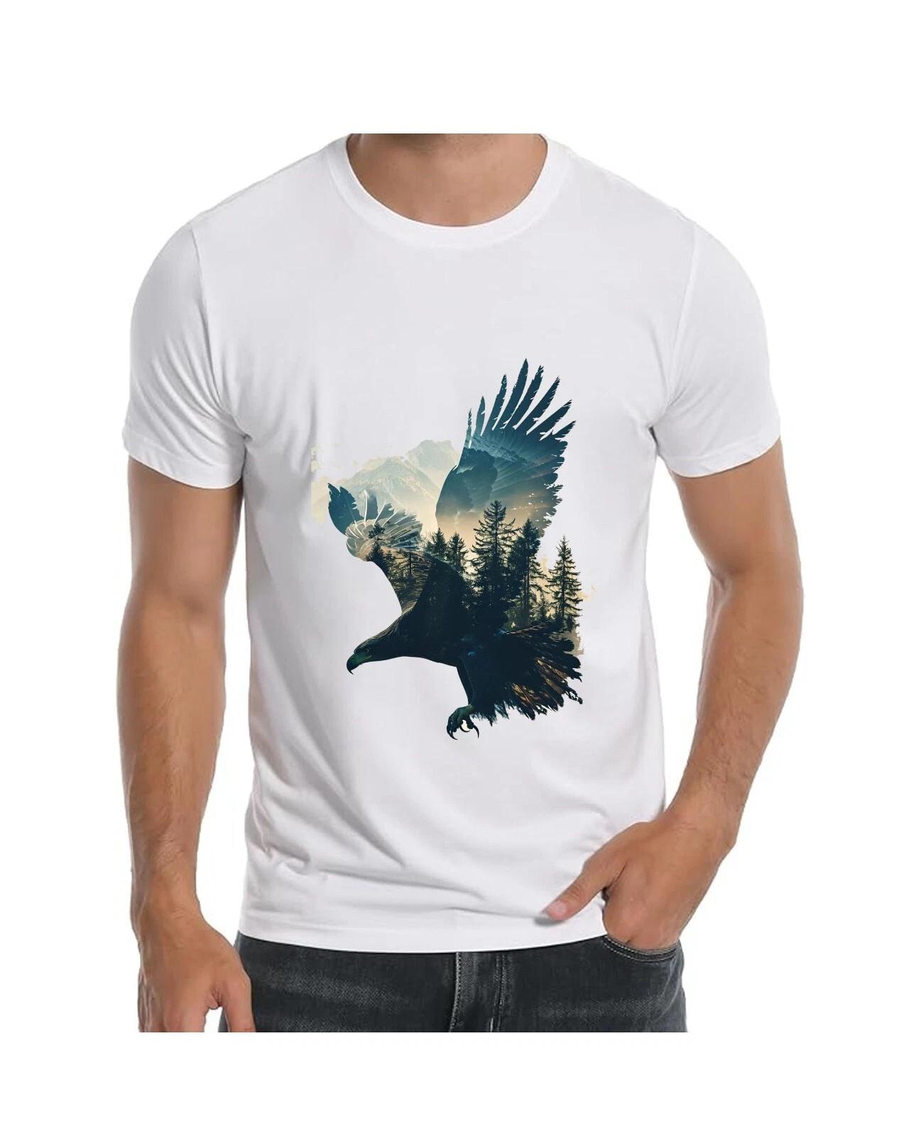 Bald Eagle Landing Watercolor Painting T-Shirt for Men Apparel Clothing 2XL