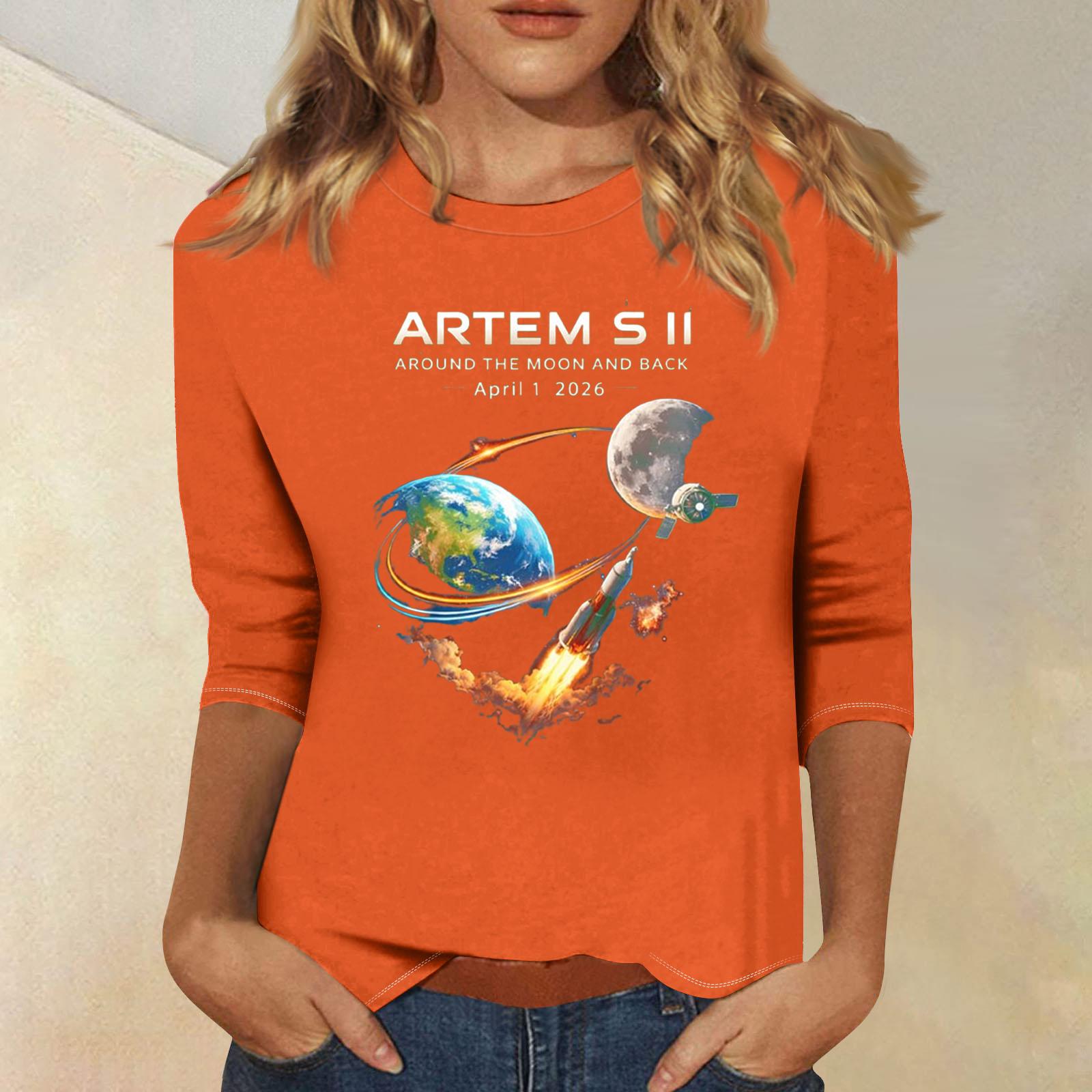 

Women s Casual 3/4 Sleeve Printed Crew Neck T-Shirt Lightweight Soft Fabric Relaxed Fit Comfortable Top for Everyday Wear M шафрановий