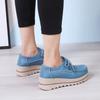 Damen Blaue Slipper Einfache Damen Plateau Creepers Lässig Slip-on Dicke Sohle Elevator Lederschuhe Übergröße