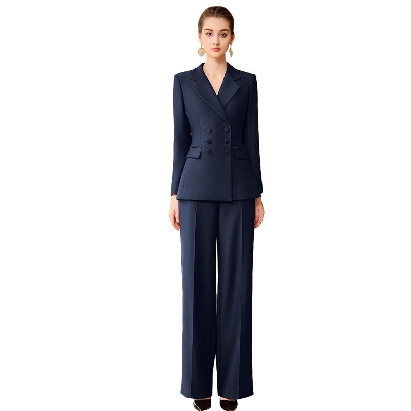 Women's Double-Breasted Professional Suit Set - Elegant Spring/Autumn Formal Wear