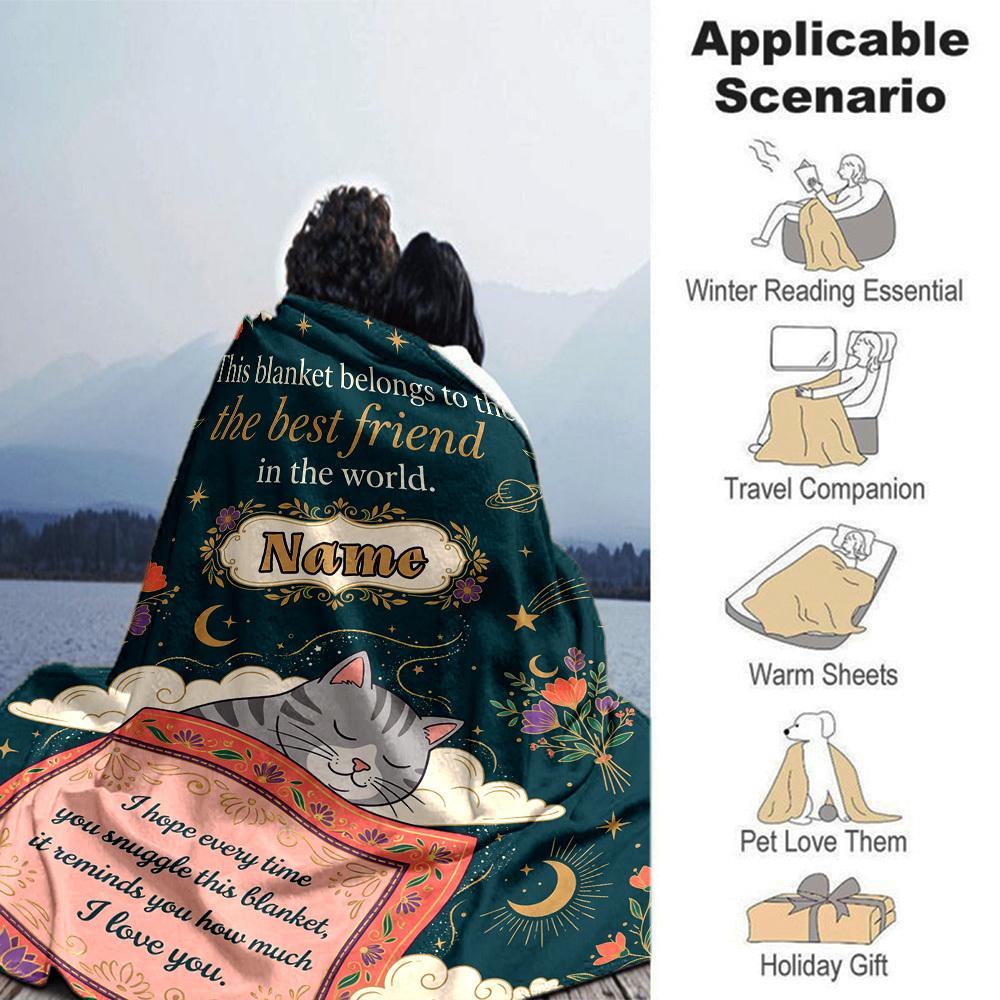 Blanket For Best Friend Customized Name Birthday Plush Blanket Suitable For Both Men And Women Digital Printing Fantasy Theme All Seasons Traditional