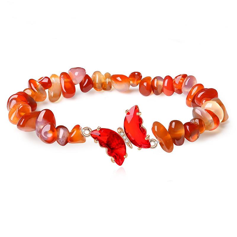 Fashion Trendy Anniversary Amethyst Gravel Cute Butterfly Natural Stone Crystal Elastic Beaded Low Price Bracelet Versatile