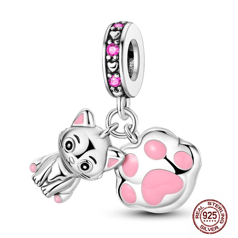 Pink Purple Series Charms Copper Murano Glass Butterfly Animal Paw Print Clasp Charm Beads Fit Original Bracelet Diy Jewelry