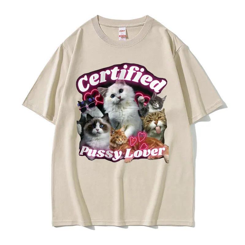 2025 Summer Funny Certified Cute Cat Lover Meme Tee Shirt Unisex Women Aesthetic Short Sleeve 100 Pure Cotton Printed Tshirt