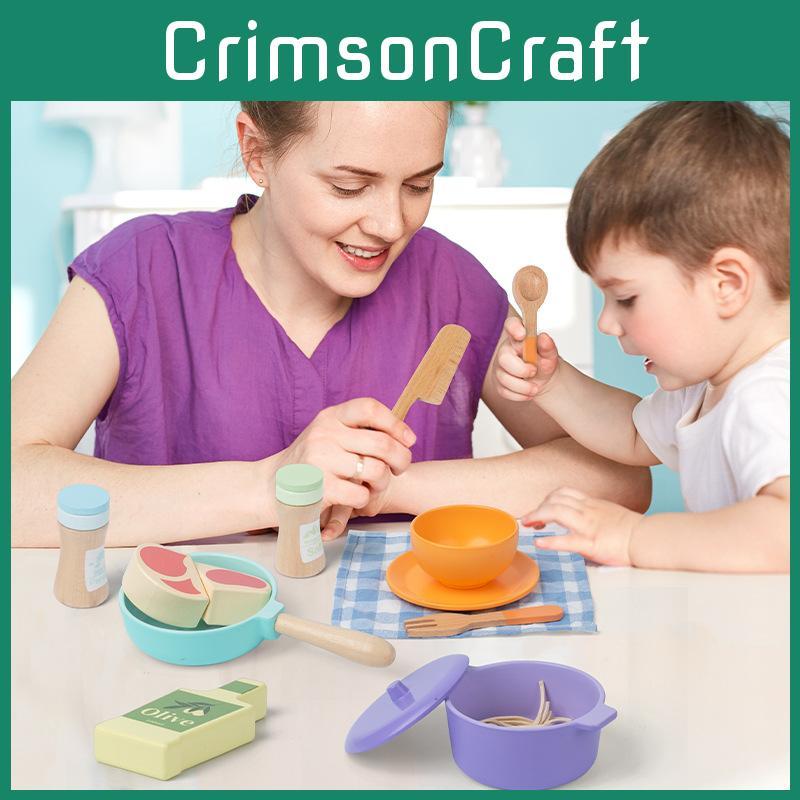 Wooden Simulation Colored Afternoon Tea Kitchen Utensil Set Children Toys For Imaginative Role Play