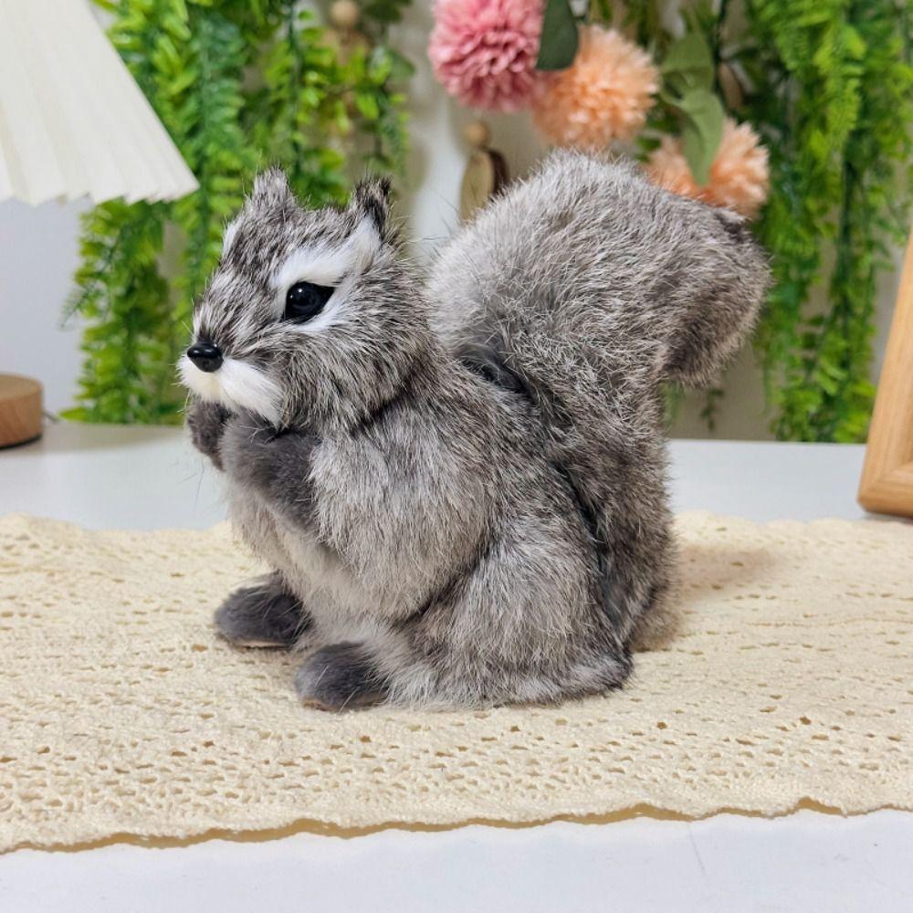 Premium Artificial Simulation Fur Squirrel Figurines Lifelike Faux Fur Animal Figurines Lovely Cute Plush Toy Desktop