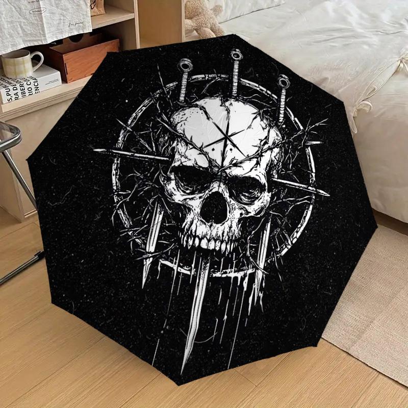 1pc Skull with Crown of Thorns Umbrella with Plastic Handle,Suitable for All Seasons Home Travel Outdoor UmbrellaDD1446