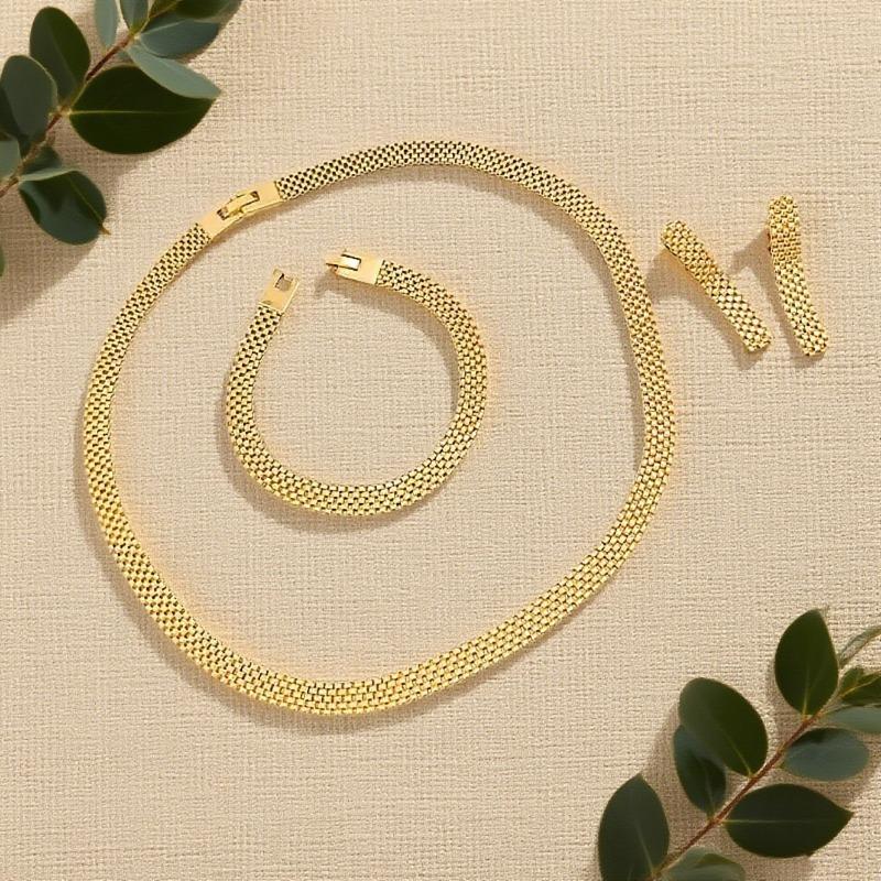 Fashion High Sense Simple Women's Mesh Chain Elegant Women's Mesh Necklace Bracelet Earrings Set