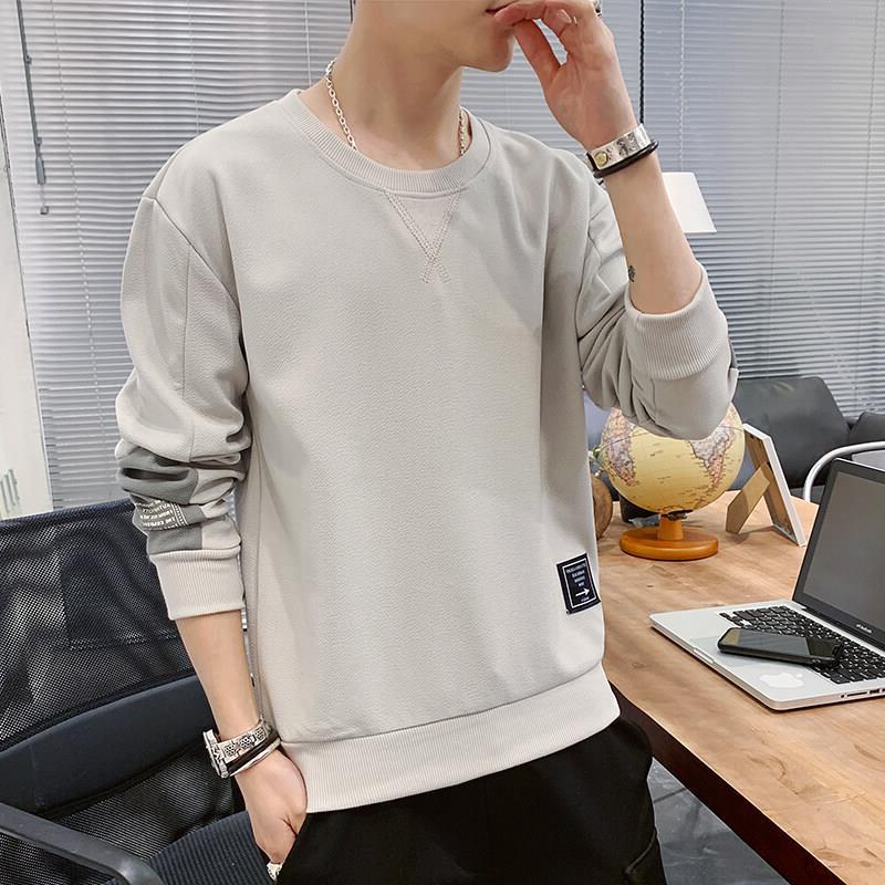 

Men s Light Grey Crew Neck Sweatshirt, Casual Long Sleeve V-Stitch Detail Pullover with Elbow Patch M серый
