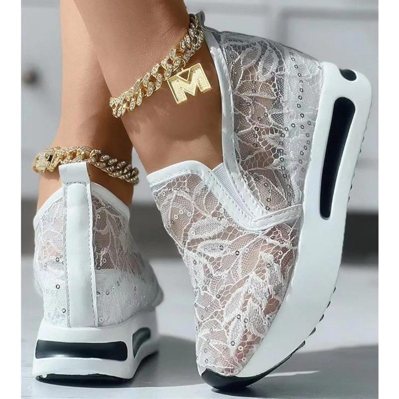 Schnür-Flats Plateau Damen Sportschuhe Mesh Atmungsaktive Sneaker 2025 Sommer Neu Lässige Sandalen Laufen Strand Rocken Tanzschuhe