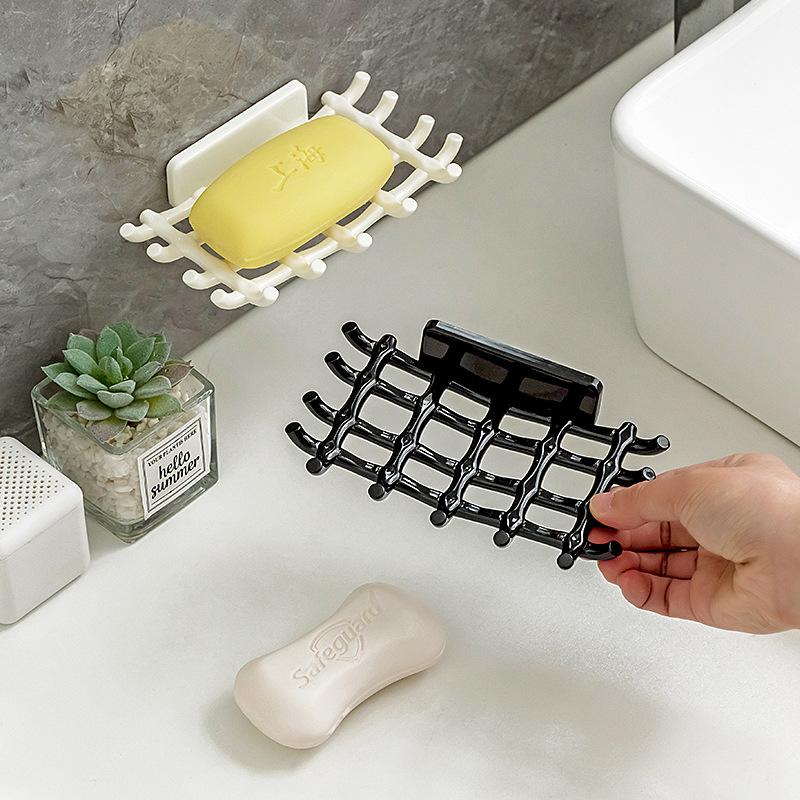Imitation Rattan Woven Soap Box Wall-mounted Non-perforated Storage Rack Bathroom and Toilet Draining Soap Box