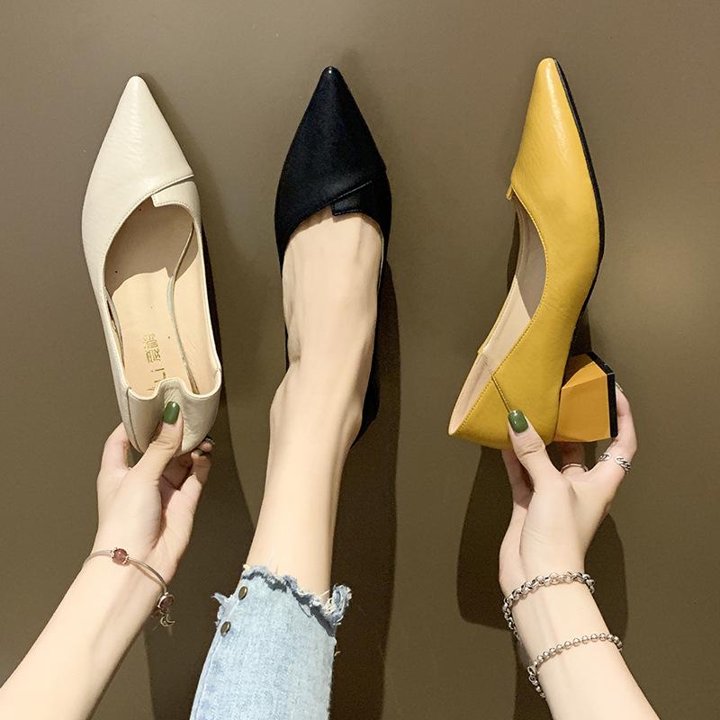 Fashion 2025 New Pointed Mid Heel Women's Shoes Fashion Single Shoes Women's Shallow Mouth High Heel Women's Shoes
