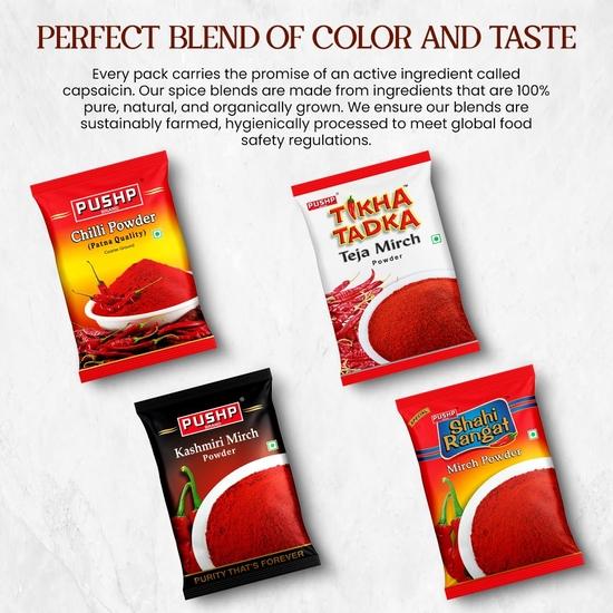 Pushp Brand Kashmiri Red Chilli Powder (Pouch Pack of 1, 500gm)