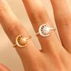 Simple Retro Matte Metal Scorching Sun Moon Adjustable Opening Ring for Women Fashion Stainless Steel Finger Jewelry Accessories