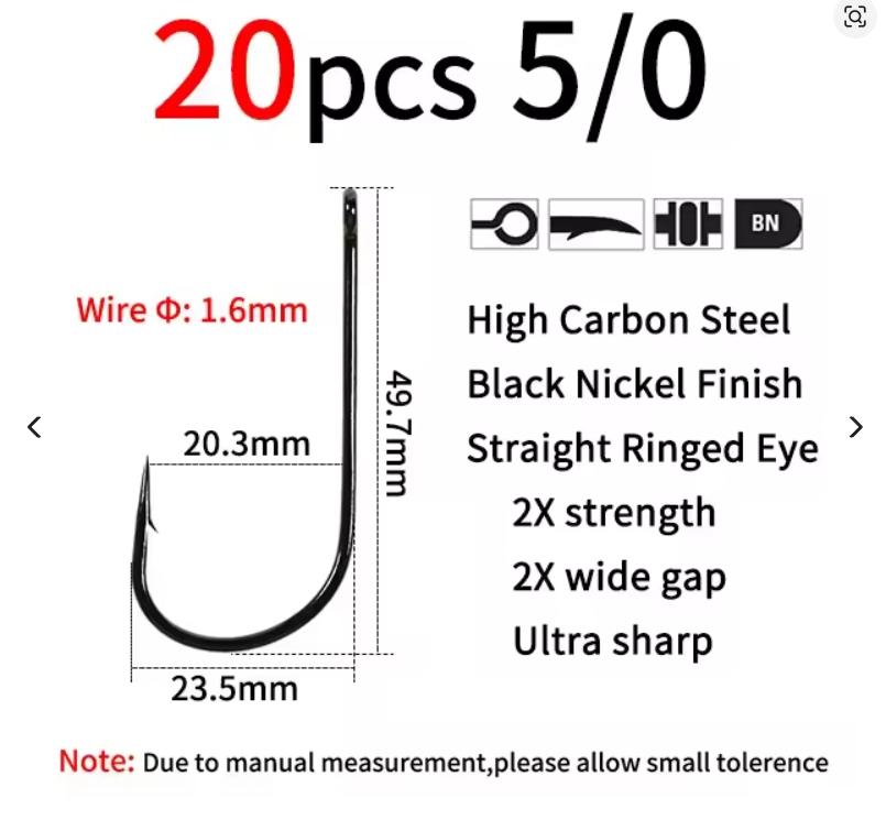 1/0 - 6/0 Short Shank Wide Mouth Aberdeen Hook 2X Strength & Gap Saltwater Fishing Hook Sabiki Rigs Big Streamer Fly Hook