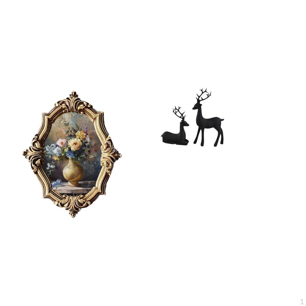 Vintage Resin Photo Frame and Black Deer Statue Art Collection for Office Bedroom Living Room Wall