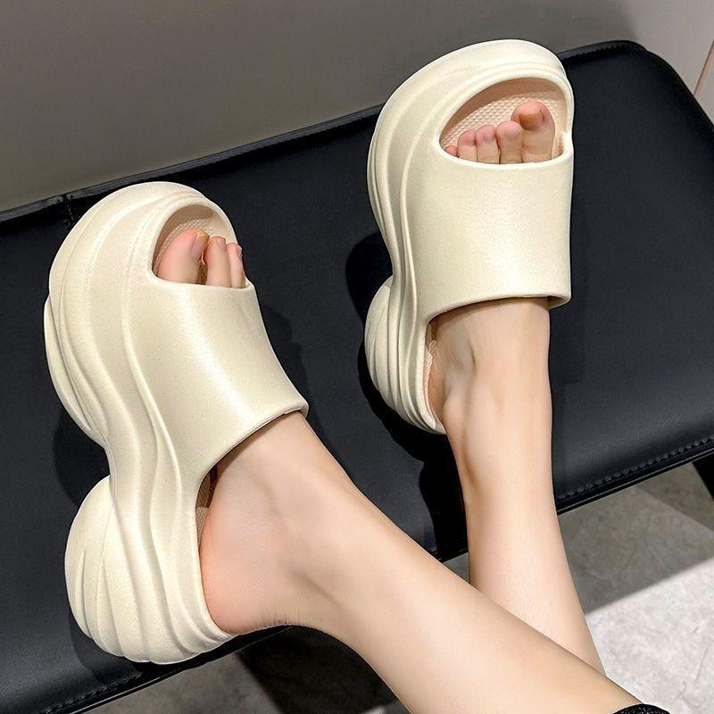 Thick-soled slippers women's summer tide outer wear v soft bottom height increase home indoor cool slippers summer