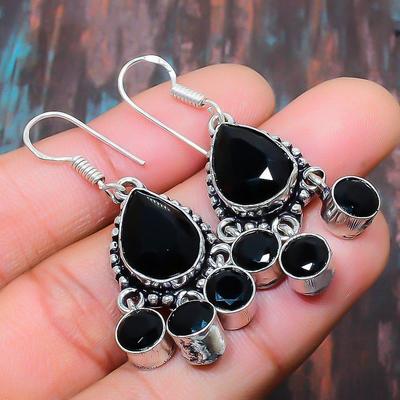 Wonderful Black Spinel Gemstone Handmade 925 Sterling Silver Jewelry Earring