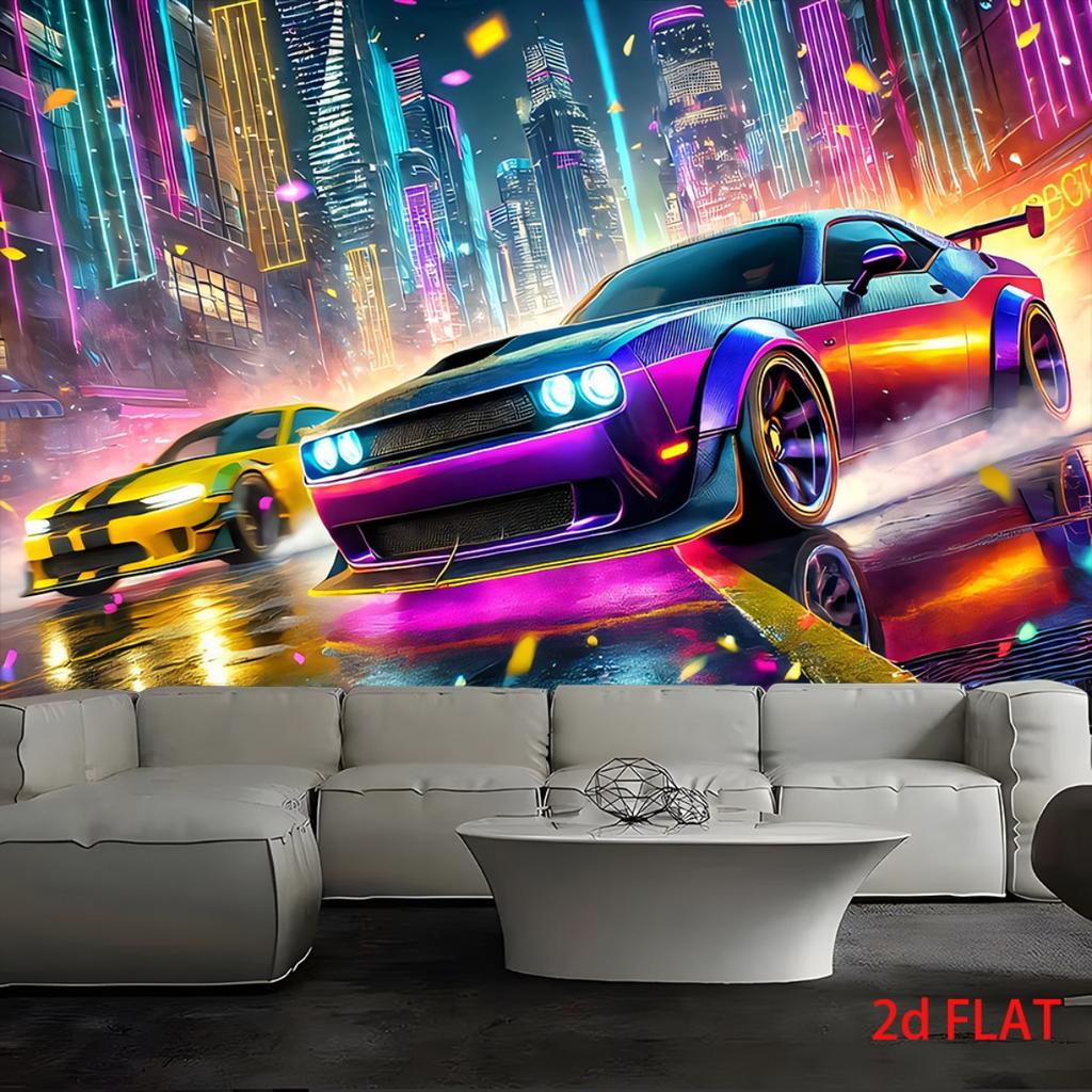 2D flat banner, 1 piece - - , - Modern sports car oversized background fabric, an ideal choice for decoration
