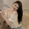 Summer new sweet wind one-word shoulder bubble sleeve shirt women's off-the-shoulder design loose and versatile top