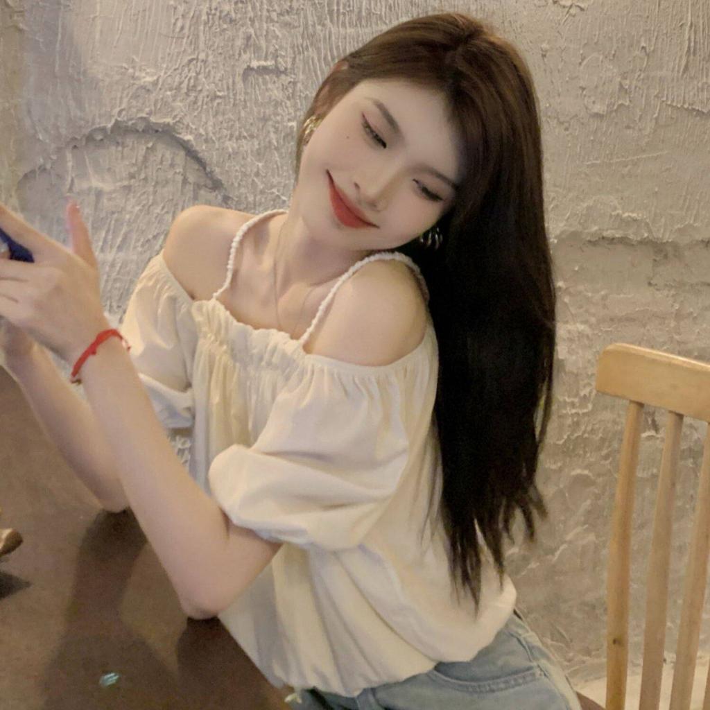 Summer new sweet wind one-word shoulder bubble sleeve shirt women's off-the-shoulder design loose and versatile top