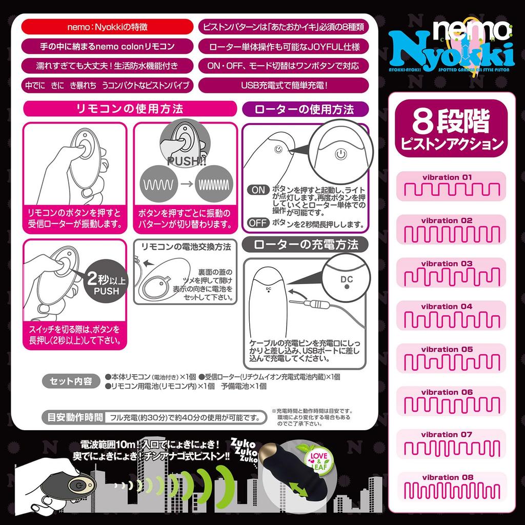 JAPANTOYZ nemo: Nyokki BLACK Remote Controlled Piston Vibrator
