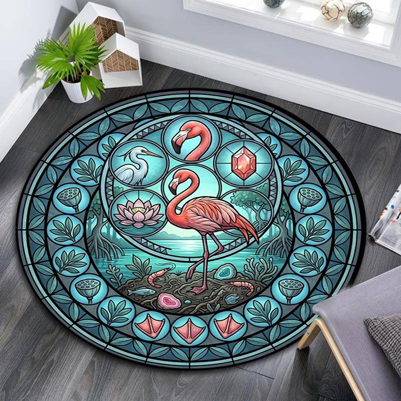 Flamingo Glass Scene Round Area Rug Under Office Chairs Bedroom Living Room Home Decor