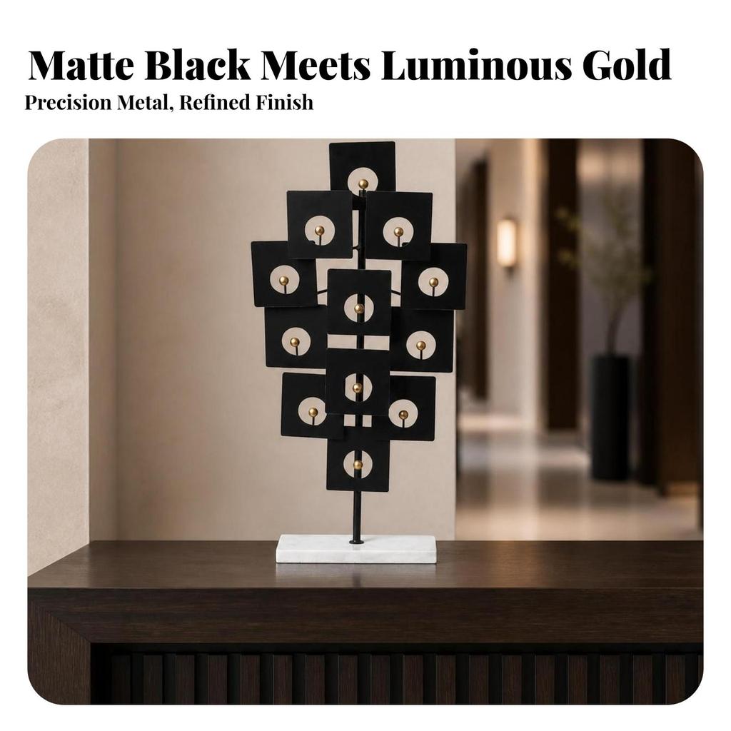 Geometric Sculpture with Marble Base Freestanding for Living Room, Office