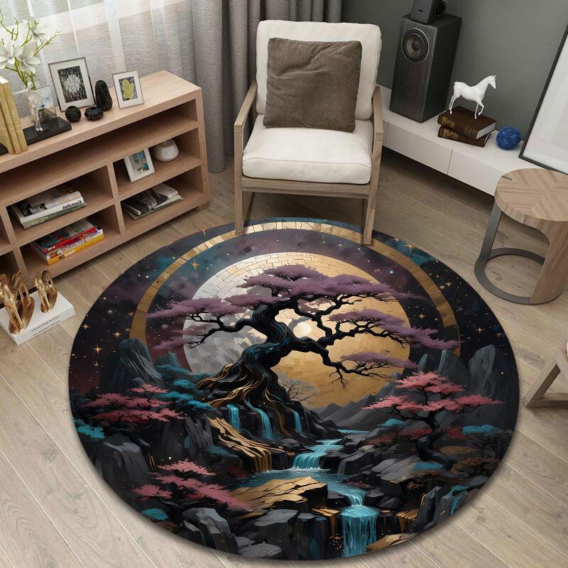 Minimalist Round Cat Multicolor Rug Pad, Non-Slip Floor Mat for Bedroom