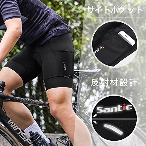 Santic Men's Cycling Pants, Racer Pants, Cycling/Road Bike Innerwear, Padded, Moisture-Wicking, Quick-Drying, Spring/Summer (Black, Size L)