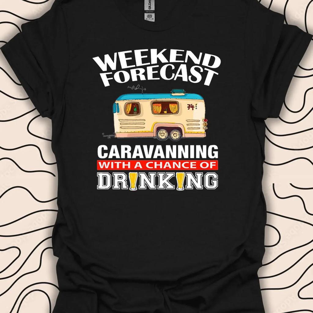 Weekend Forecast Caravanning T Shirt Fun Camping Drinking Caravan 1862pc Vintage Washed Stylish Breathable Versatile Slightly