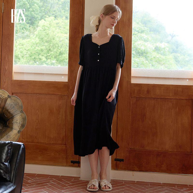 

Four Seasons Long Sleeves Silm Pajamas Rayon Satin Collarless French Classic Style Pure Color Long Sleeves Outwear Nightdress Nightdress L [recommend 60.00 kg-67.50 kg]]